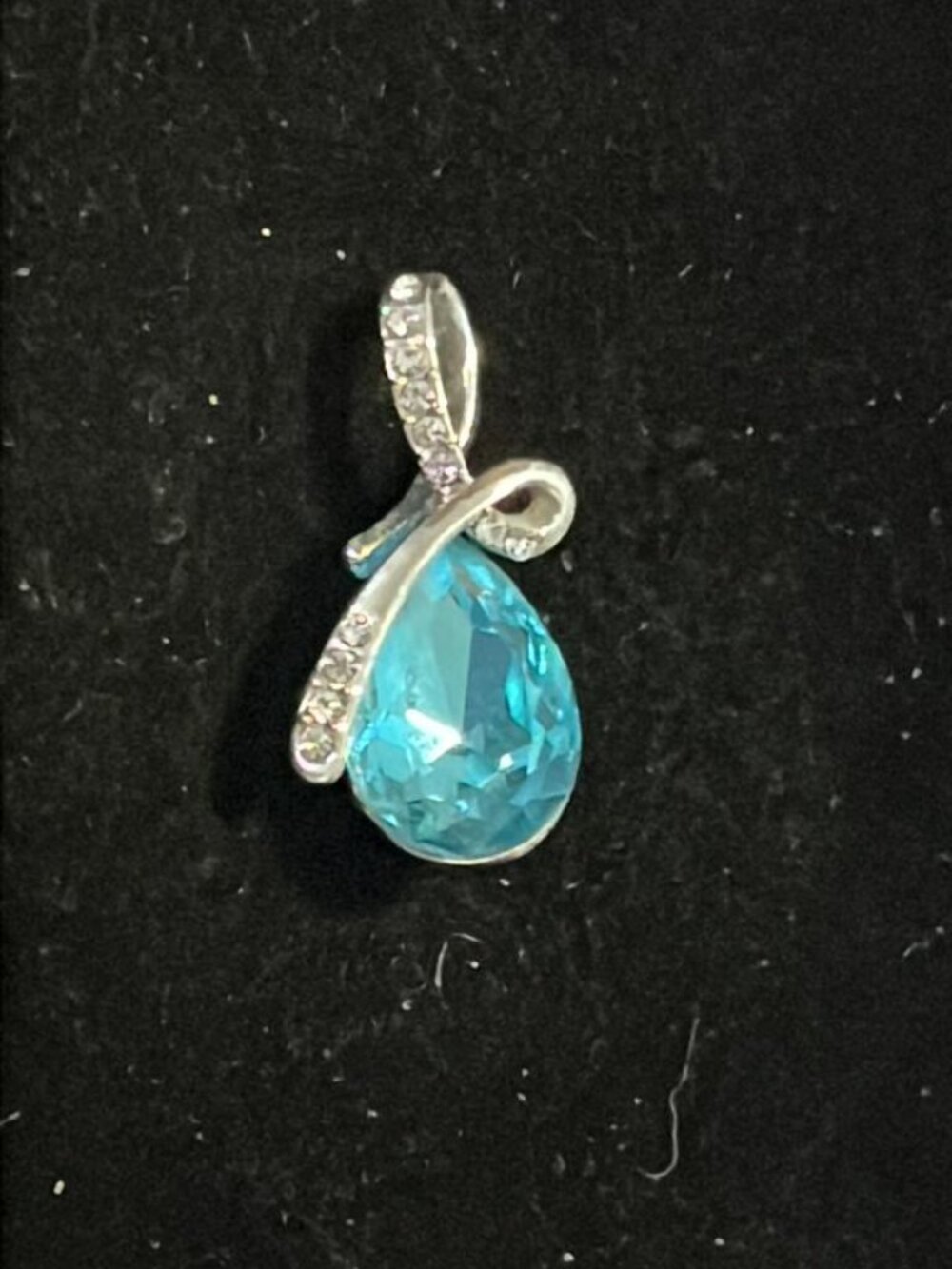 Aquamarine and Cubic Zirconia in Sterling Bezel Pendant